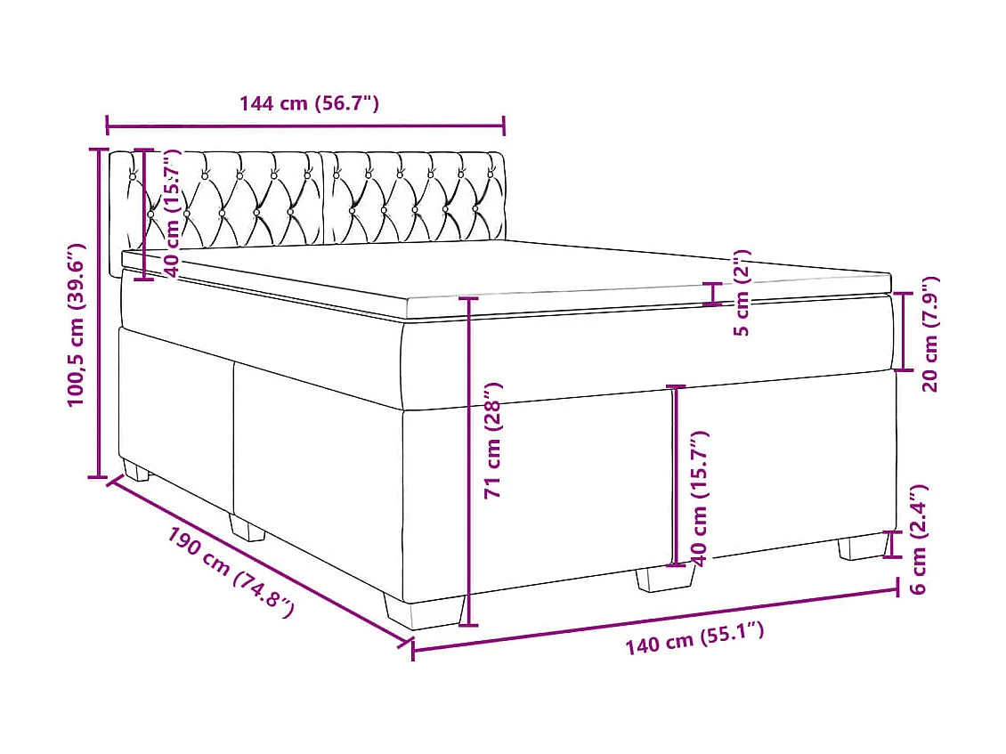 Boxspringbett mit Matratze Dunkelblau 140x190 cm Samt