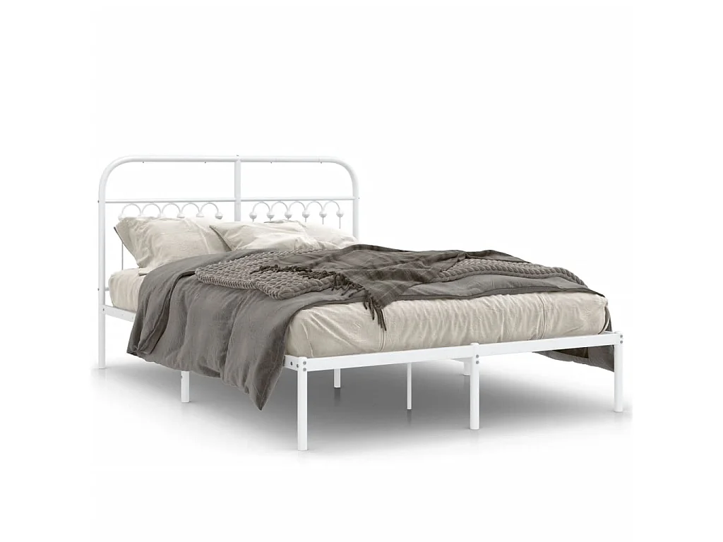 Cadre de lit métal sans matelas et tête de lit blanc 140x200 cm