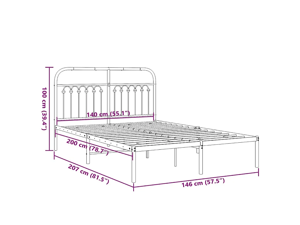 Cadre de lit métal sans matelas et tête de lit blanc 140x200 cm