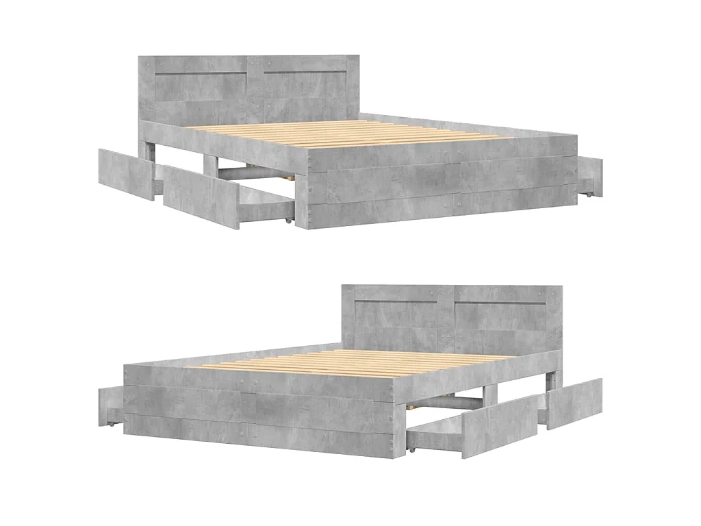 Bettgestell mit Kopfteil Betongrau 140x200 cm Holzwerkstoff