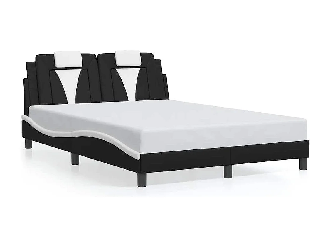Estructura de cama Viana sin colchón cuero sintético negro y blanco