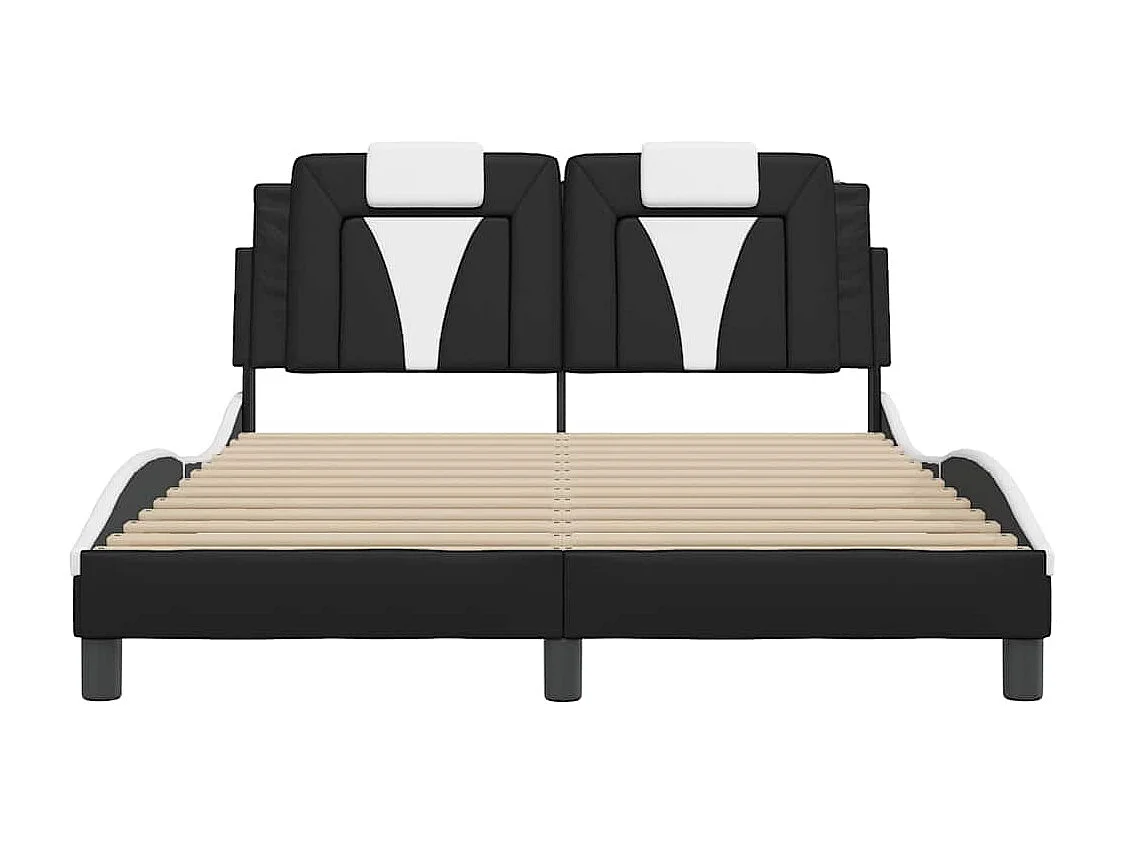 Estructura de cama Viana sin colchón cuero sintético negro y blanco
