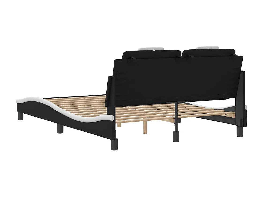 Estructura de cama Viana sin colchón cuero sintético negro y blanco