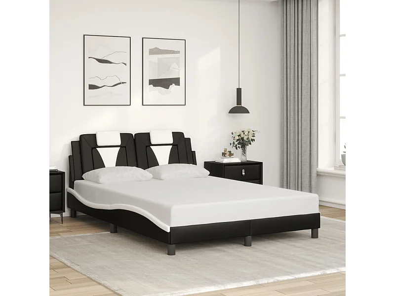 Cadre de lit Viana sans matelas noir et blanc 140x190 cm similicuir
