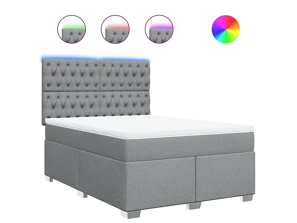 Cama box spring con colchón tela gris claro 140x190 cm