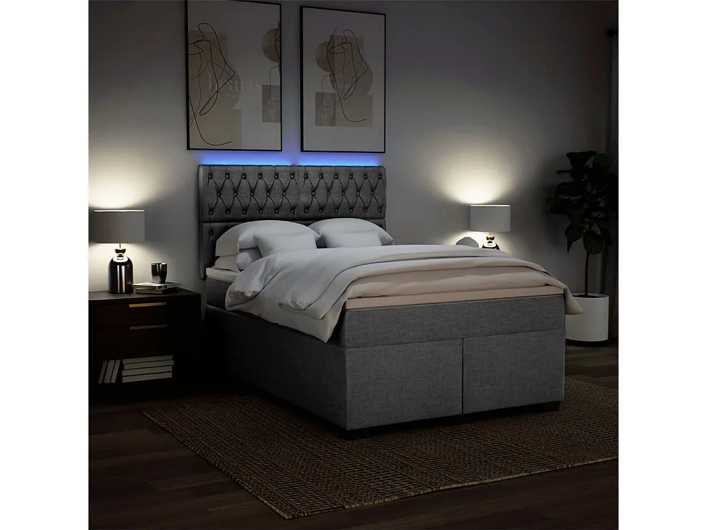 Cama box spring con colchón tela gris claro 140x190 cm