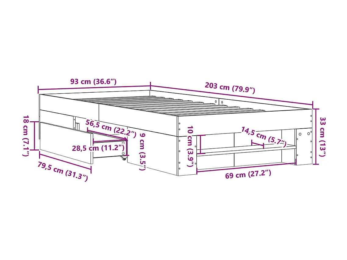 Bedframe zonder matras hout gerookt eikenkleurig 90x200 cm