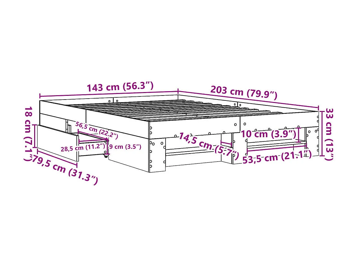 Bettgestell ohne Matratze Sonoma-Eiche 140x200 cm Holzwerkstoff