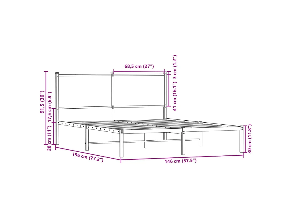 Metallbett ohne Matratze Sonoma-Eiche 140x190 cm