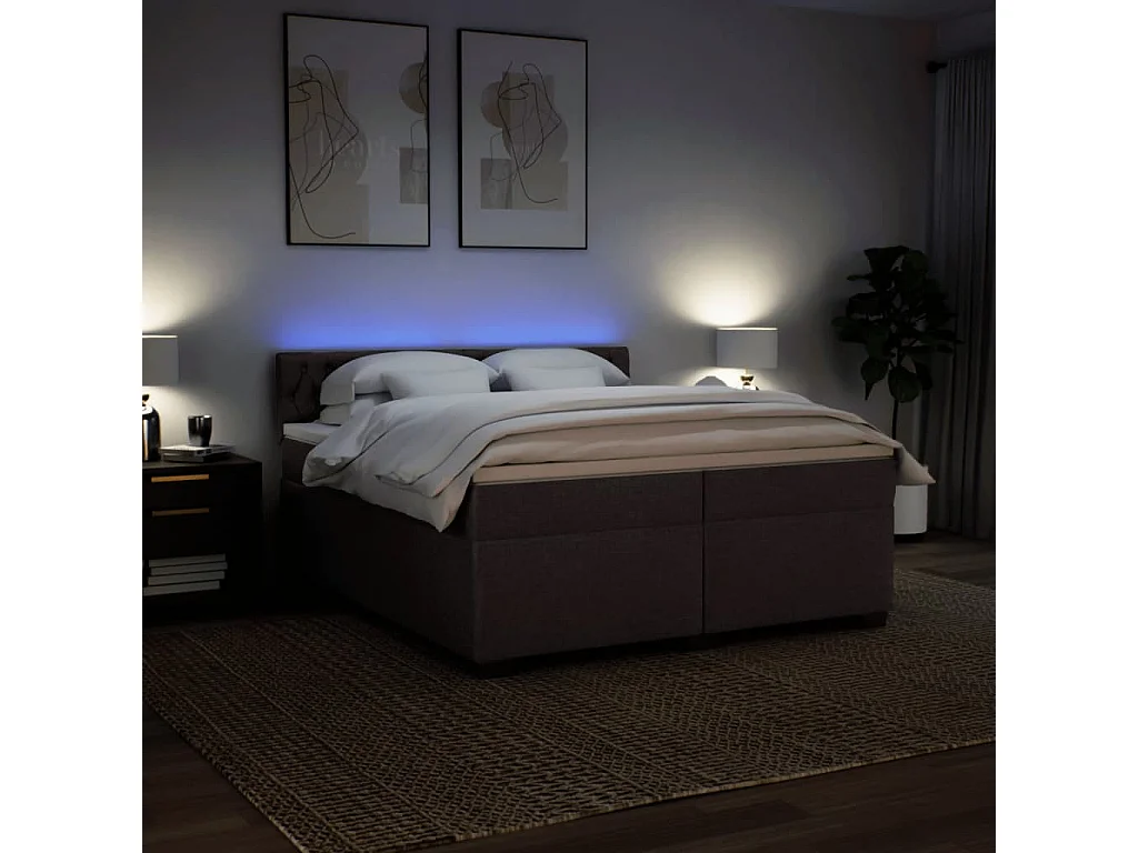 Giroletto a Molle con Materasso Marrone Scuro 200x200cm Tessuto