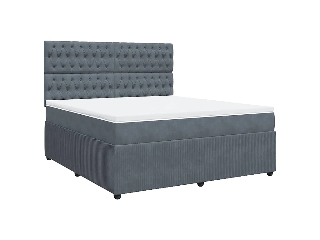 Cama box spring con colchón terciopelo gris oscuro 180x200 cm