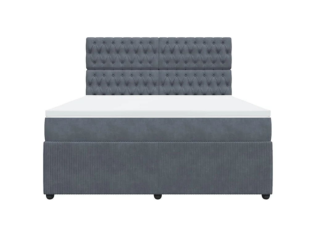 Cama box spring con colchón terciopelo gris oscuro 180x200 cm