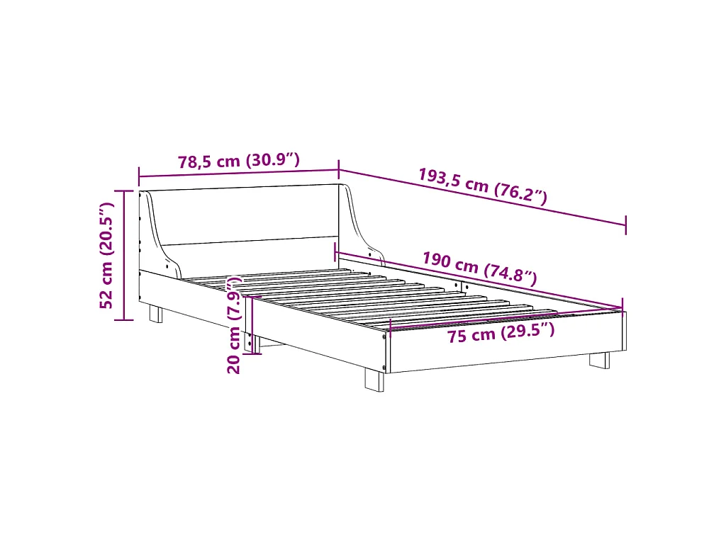 Letto senza Materasso Marrone Cera 75x190 cm in Legno di Pino