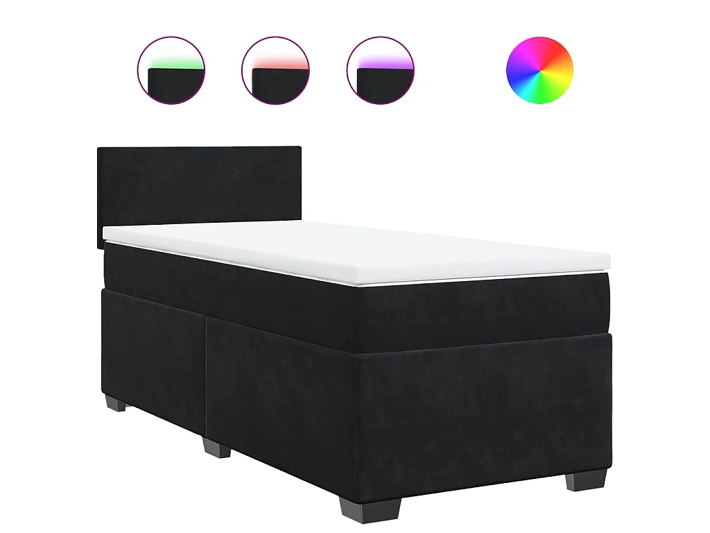 Cama box spring con colchón terciopelo negro 80x200 cm