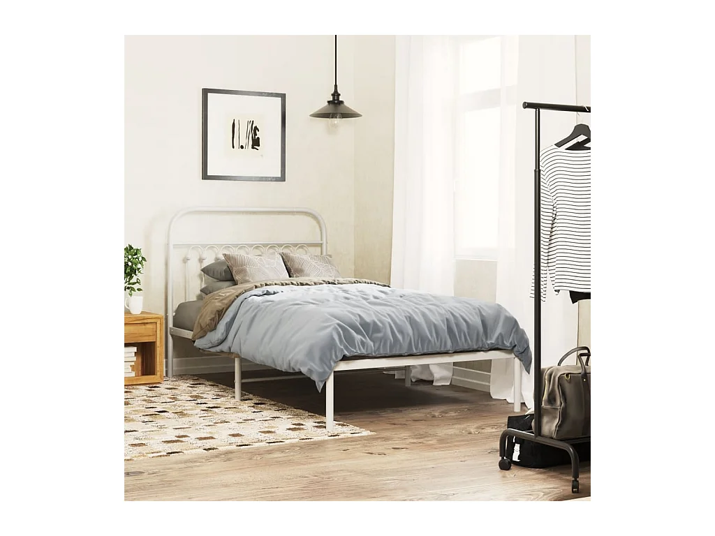 Cadre de lit métal sans matelas et tête de lit blanc 100x190 cm