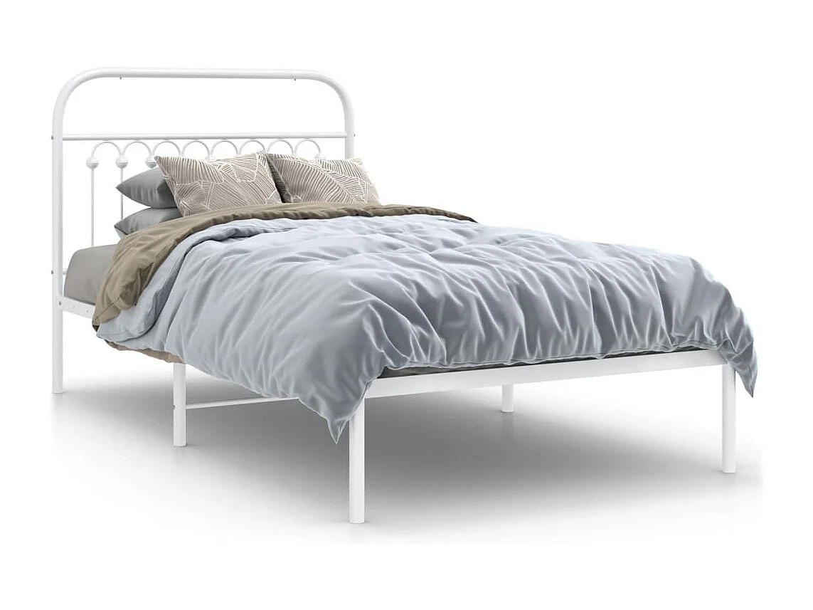 Cadre de lit métal sans matelas et tête de lit blanc 100x190 cm