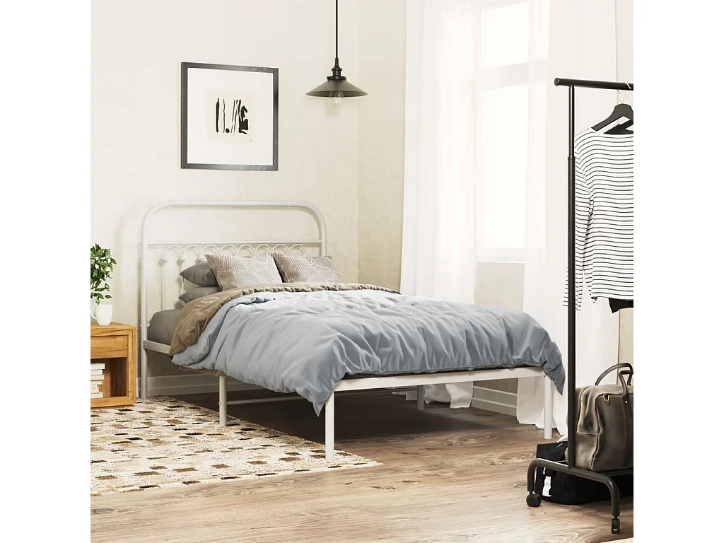 Cadre de lit métal sans matelas et tête de lit blanc 100x190 cm