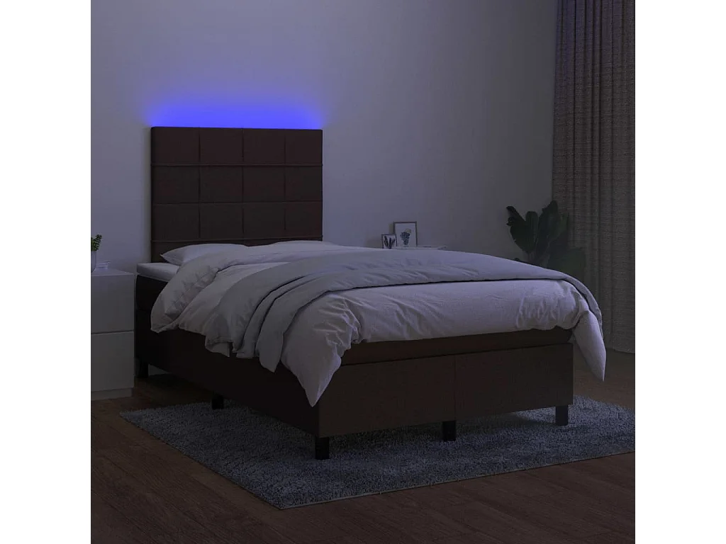 Sommier à lattes de lit matelas et LED marron foncé 120x190 cm