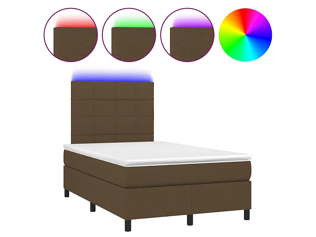 Sommier à lattes de lit matelas et LED marron foncé 120x190 cm