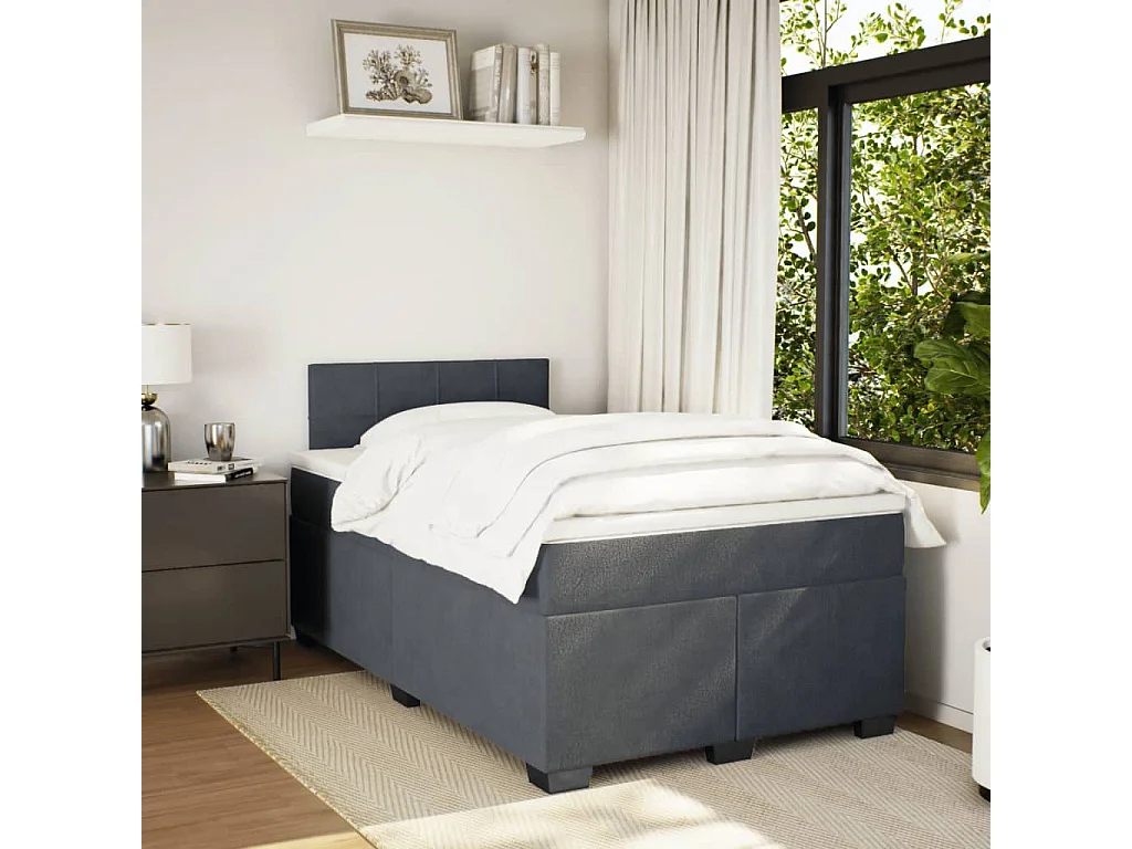 Cama boxspring com colchão 120x190 cm veludo cinzento-escuro