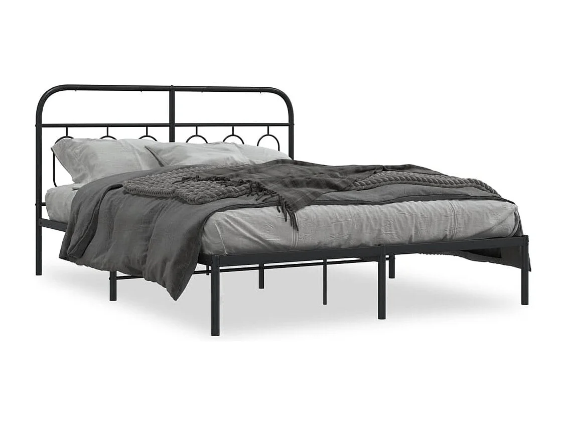 Bedframe met hoofdbord metaal zwart 140x190 cm