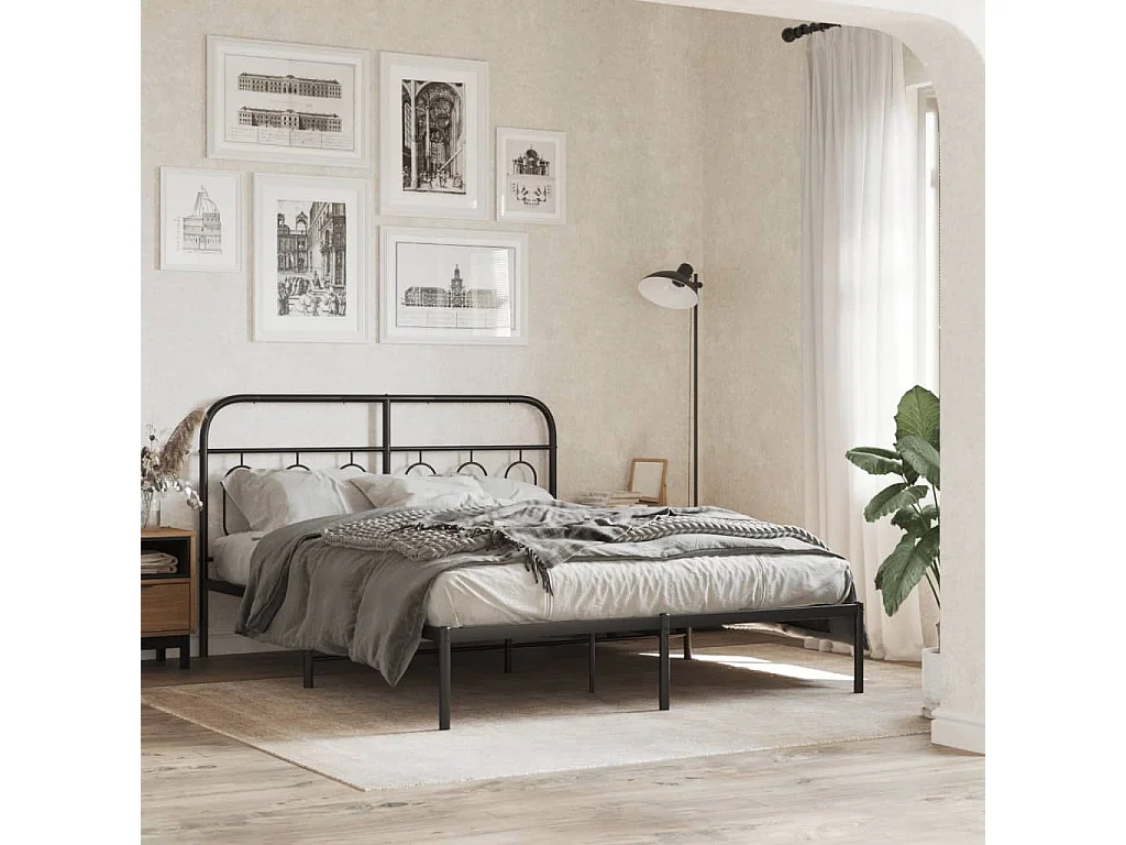 Bedframe met hoofdbord metaal zwart 140x190 cm