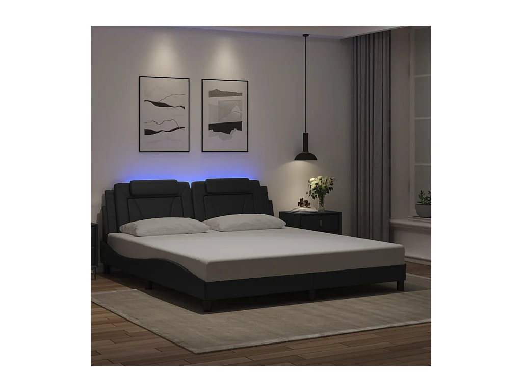 Bettgestell mit LED Schwarz 180x200 cm Kunstleder