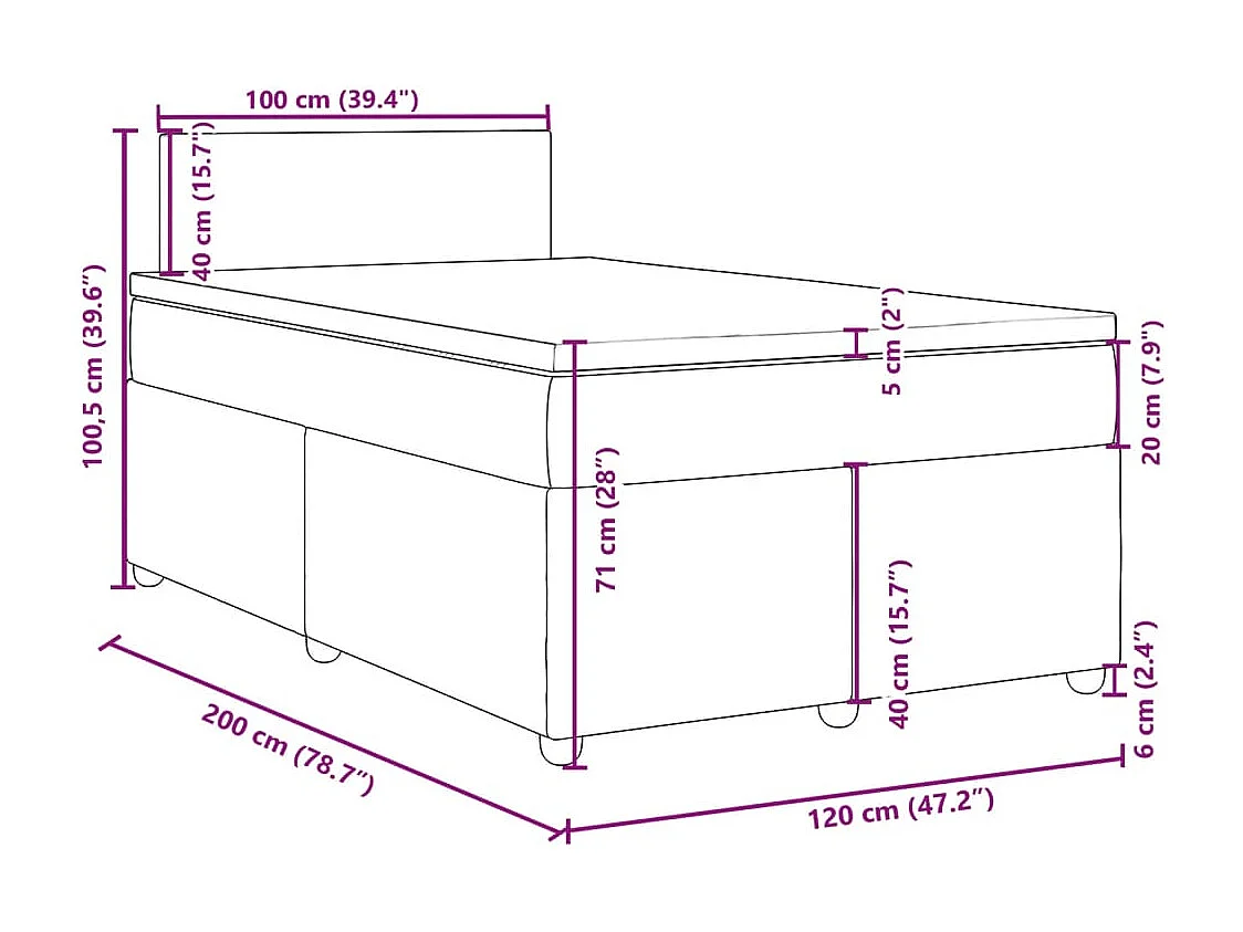 Cama box spring con colchón tela marrón oscuro 120x200 cm