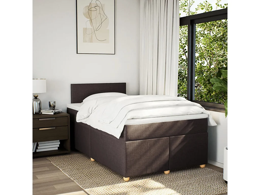 Cama box spring con colchón tela marrón oscuro 120x200 cm