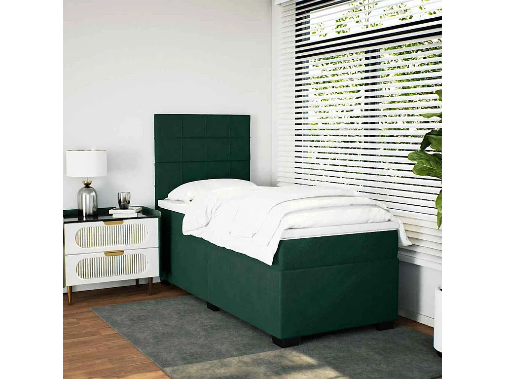 Boxspring met matras fluweel donkergroen 100x200 cm