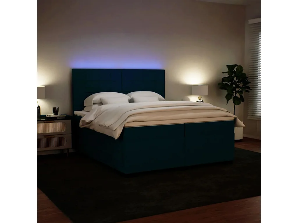 Cama com molas/colchão 200x200 cm veludo azul