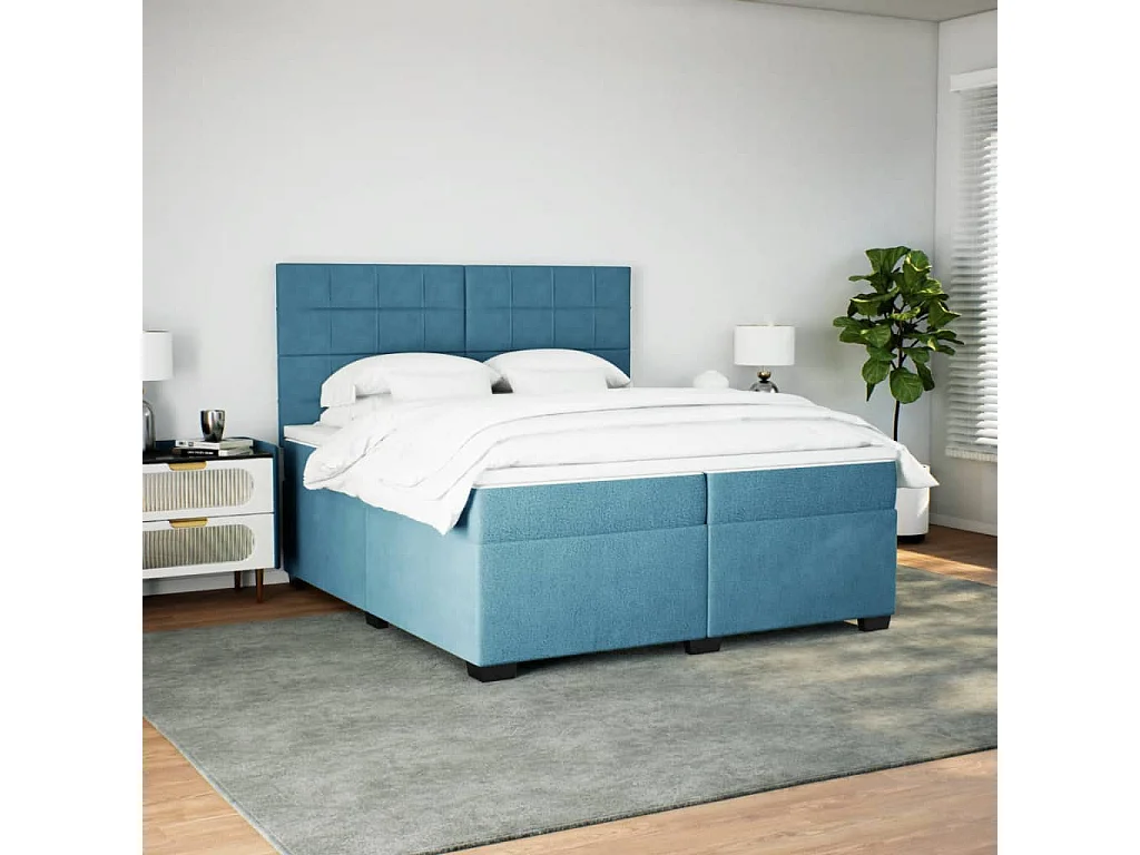 Cama com molas/colchão 200x200 cm veludo azul