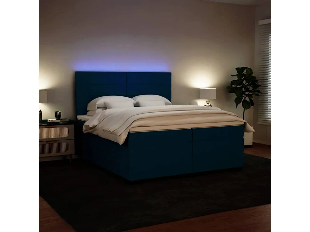 Cama com molas/colchão 200x200 cm veludo azul