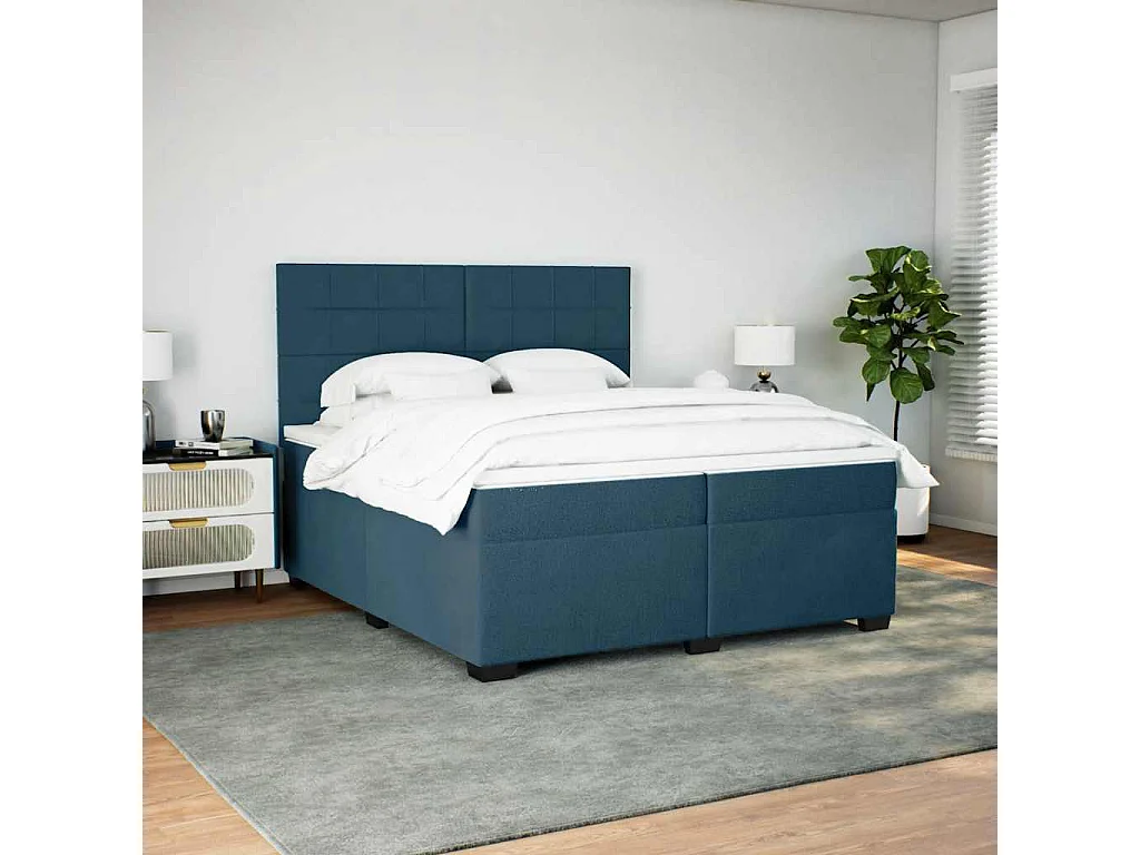 Cama com molas/colchão 200x200 cm veludo azul