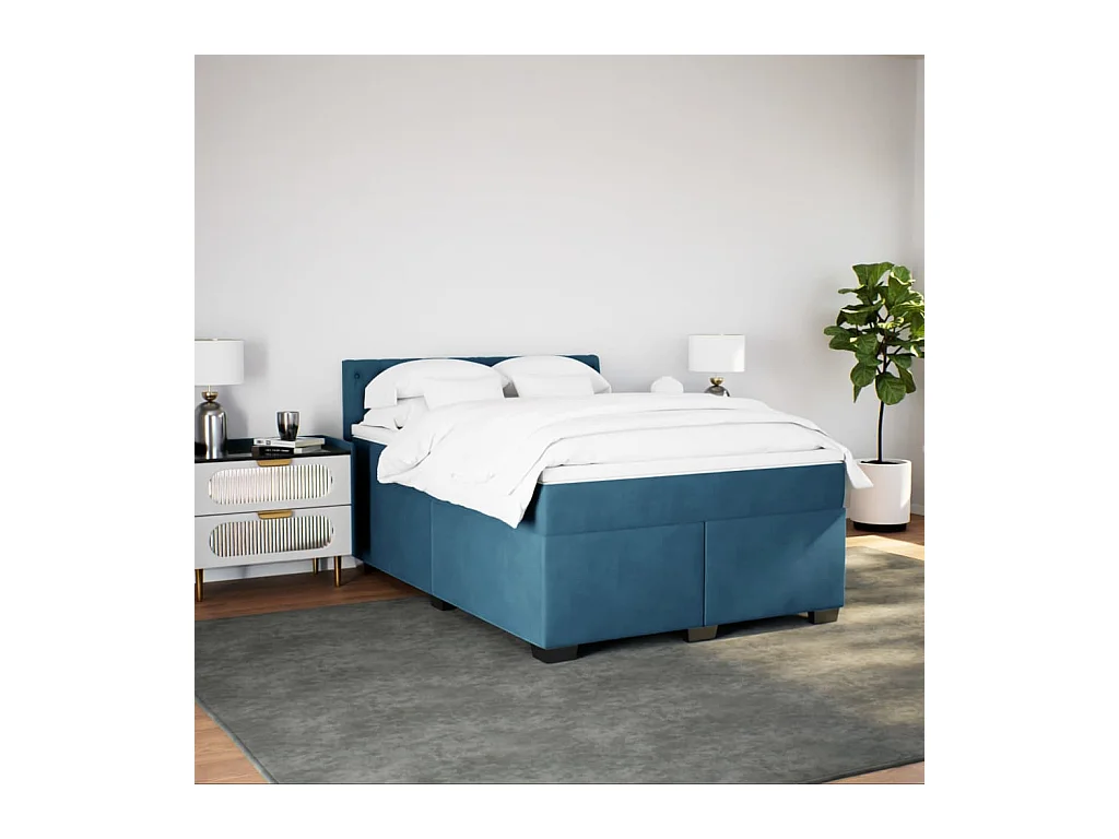 Boxspring met matras fluweel blauw 140x200 cm