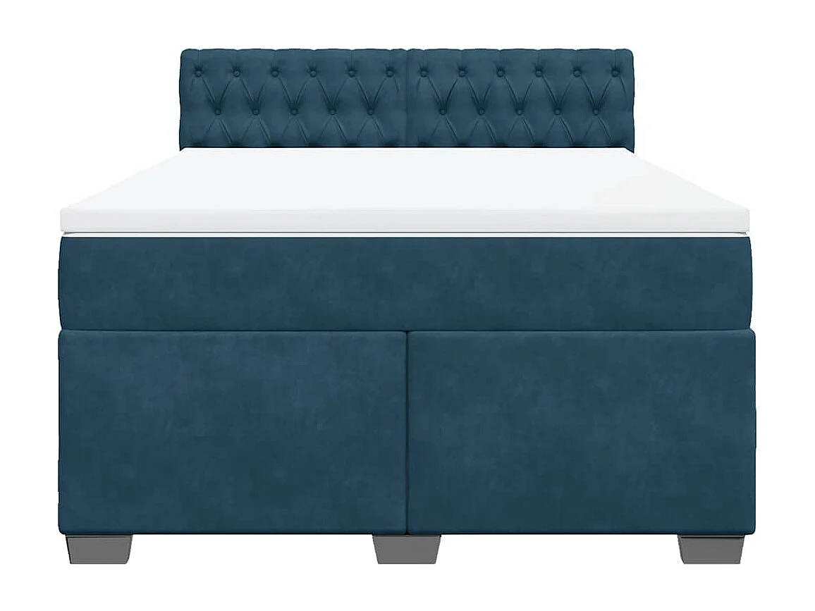 Cama box spring con colchón terciopelo azul 140x200 cm