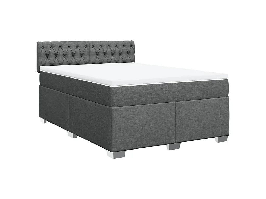 Cama box spring con colchón tela gris oscuro 140x200 cm