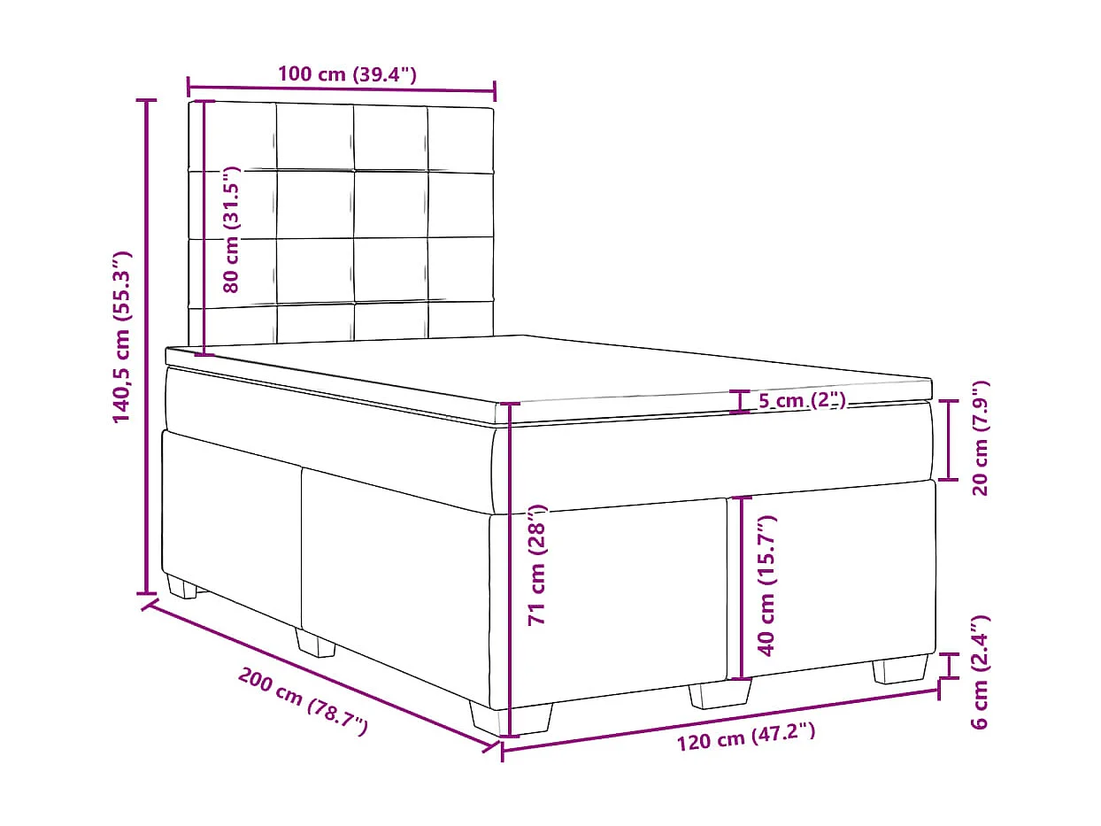 Cama box spring con colchón terciopelo rosa 120x200 cm