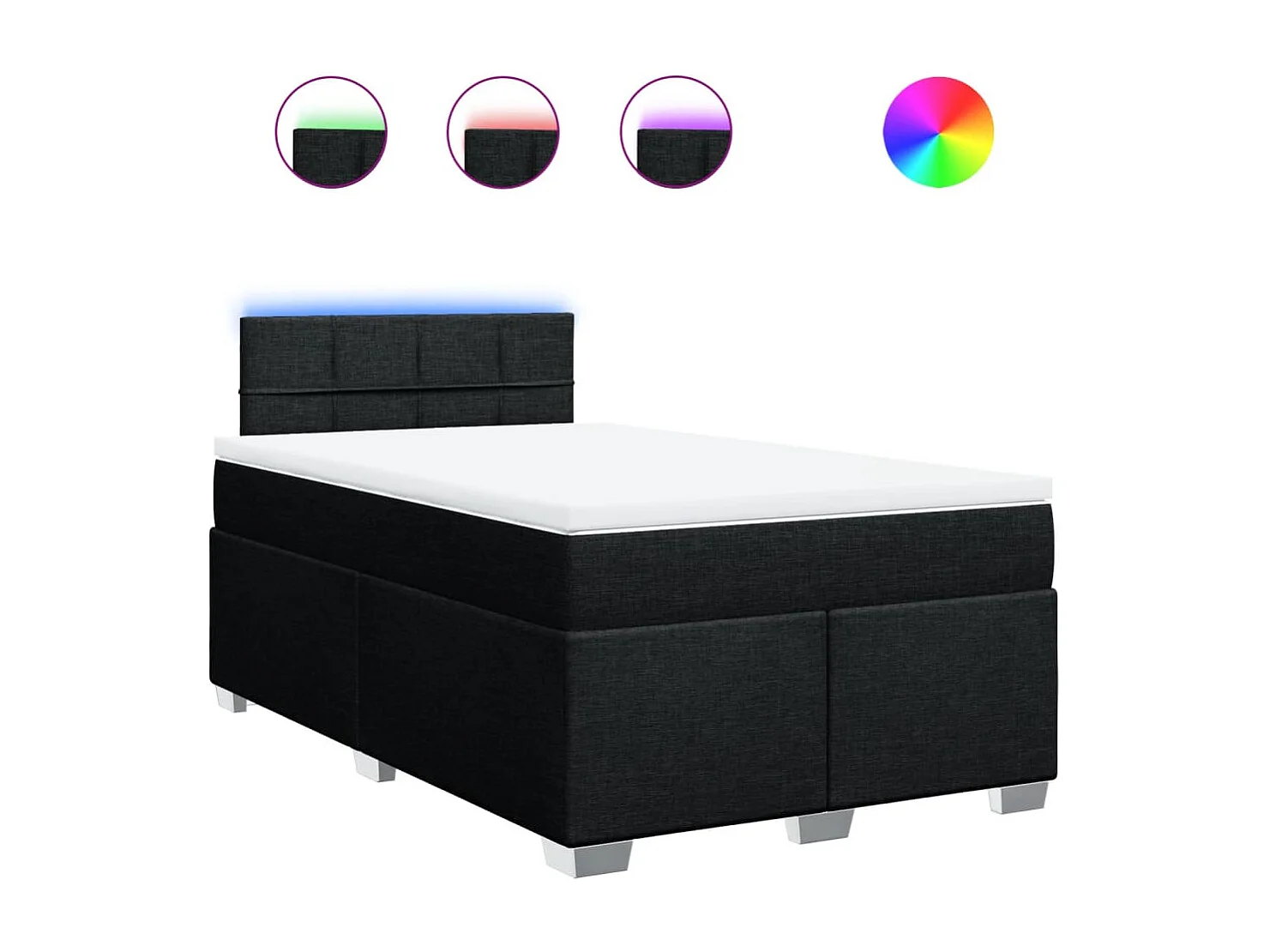 Cama box spring con colchón tela negro 120x200 cm