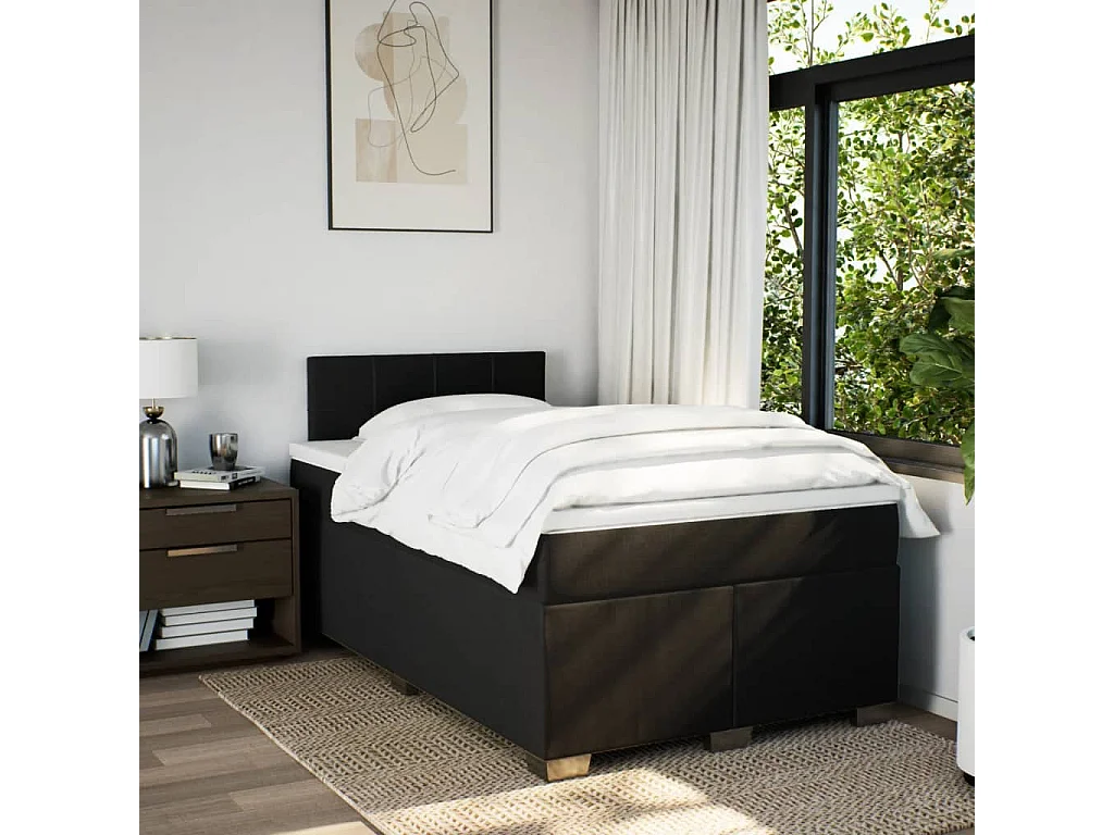 Cama box spring con colchón tela negro 120x200 cm