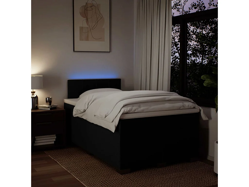 Cama box spring con colchón tela negro 120x200 cm