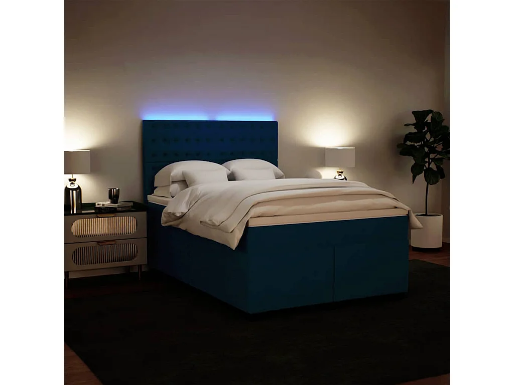 Cama com molas/colchão 160x200 cm veludo azul