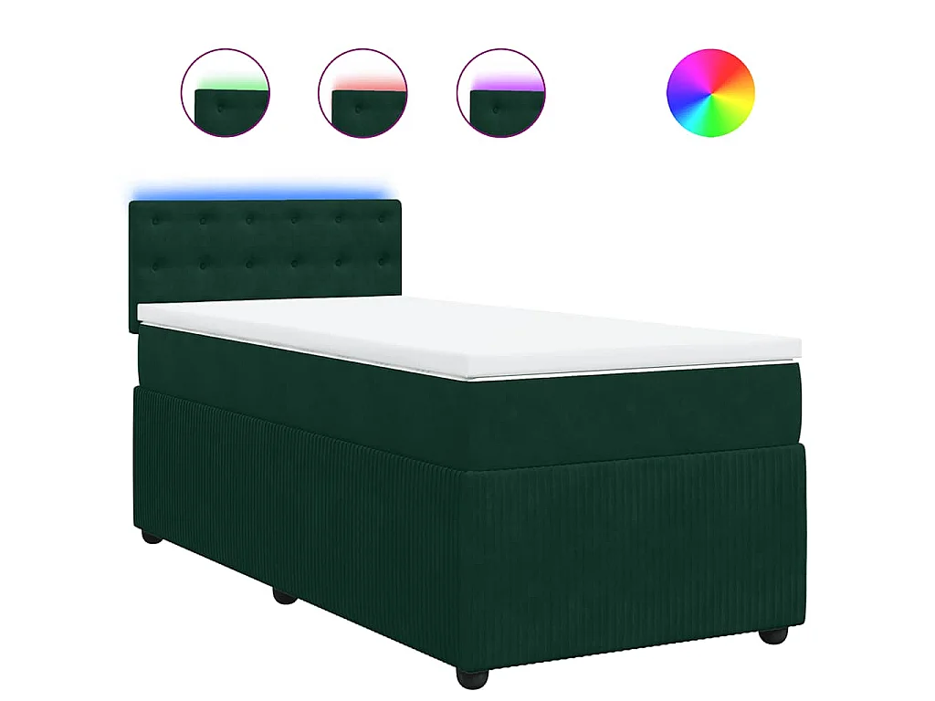 Cama box spring con colchón terciopelo verde oscuro 100x200 cm