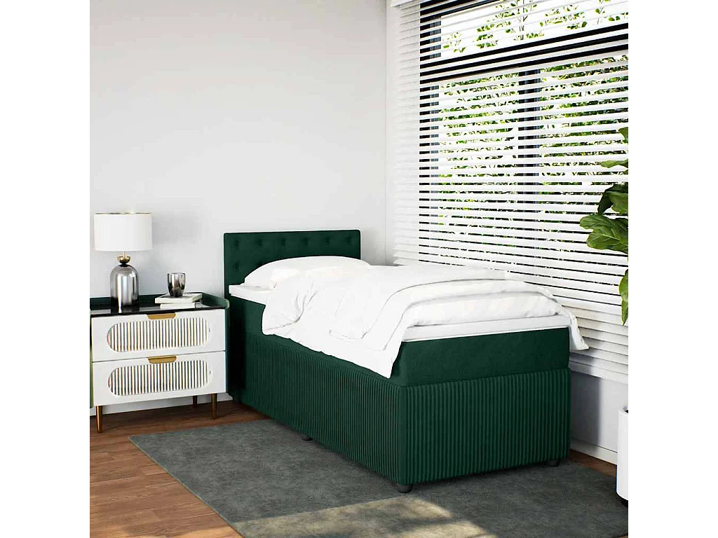 Cama box spring con colchón terciopelo verde oscuro 100x200 cm