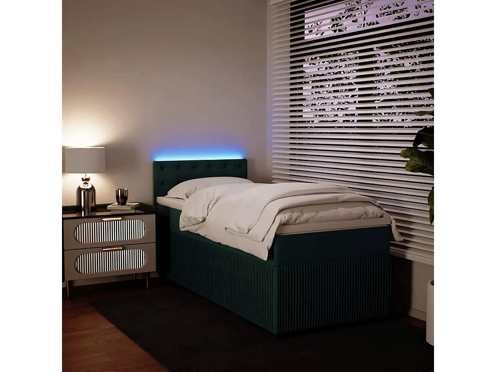 Cama box spring con colchón terciopelo verde oscuro 100x200 cm