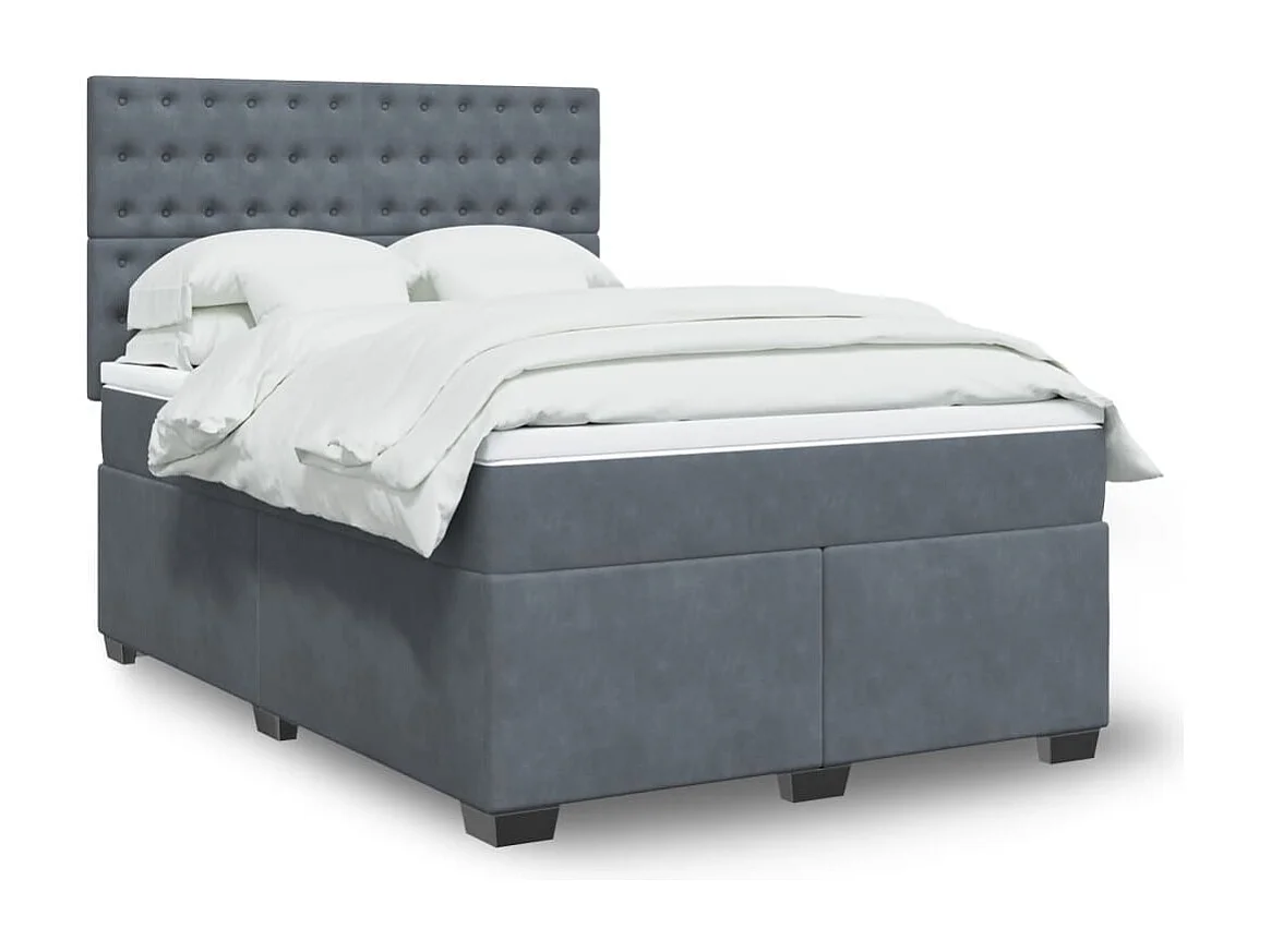 Giroletto a Molle con Materasso Grigio Scuro 160x200 cm Velluto