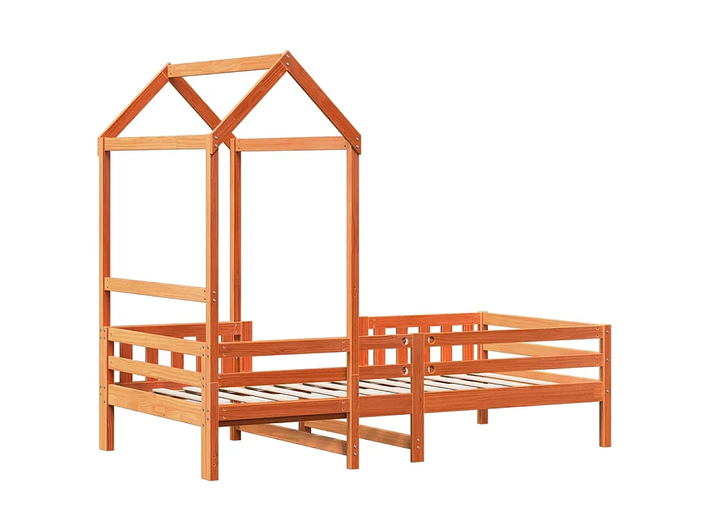 Cadre de lit avec toit sans matelas cire marron 90x200 cm