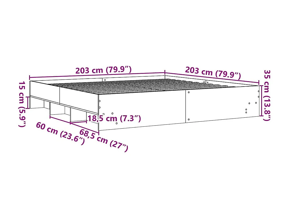 Cadre de lit sans matelas blanc 200x200 cm bois d'ingénierie