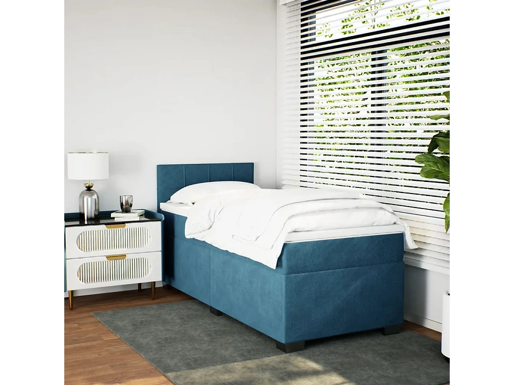 Boxspringbett mit Matratze Blau 90x190 cm Samt