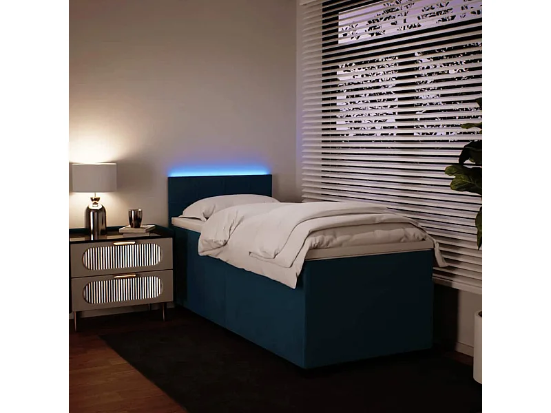 Sommier à lattes de lit avec matelas bleu 90x190 cm velours